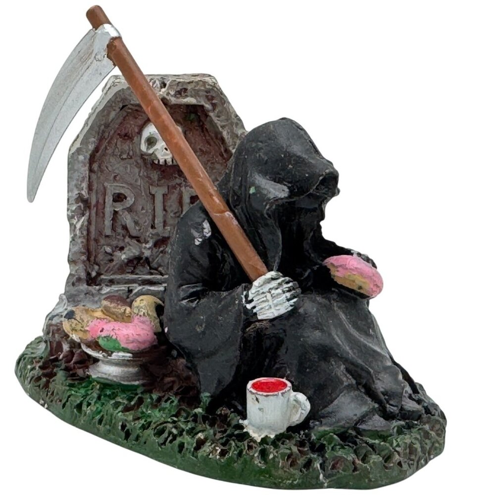 Lemax Spooky Town Grim Reaper Figurine "Death On Coffee Break" Vtg Halloween